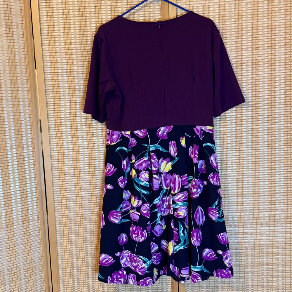 Oxiuly Fashion Womens 2XL Purple Floral Tulip Print Short Sleeve Flare Dress - Picture 3 of 8
